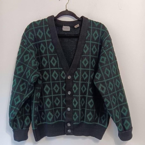 Vintage Paul Smith Sportswear Cardigan Sweater Mens Medium Green Black Wool 90s - Picture 1 of 7